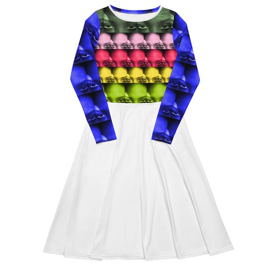 All-over print long sleeve midi dress